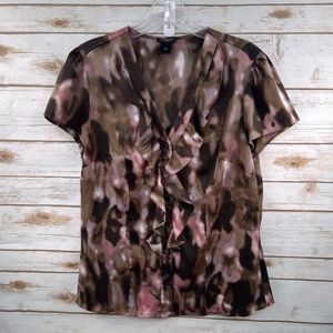 Ann Taylor button down ruffle short sleeve top EUC